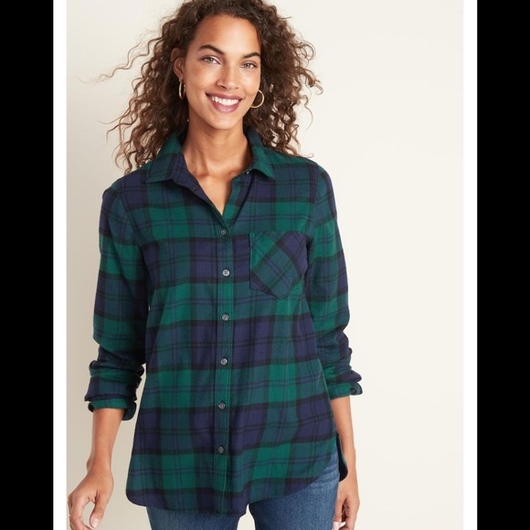 Old Navy Tops - Old Navy Green Plaid Flannel Button Shirt - XL